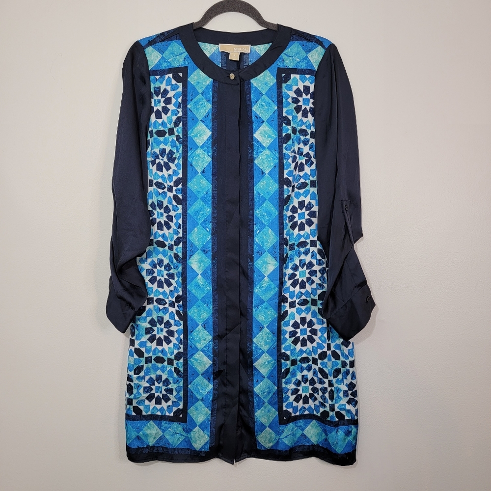 Michael Michael Kors Blue Geometric Pattern Shirt Dress